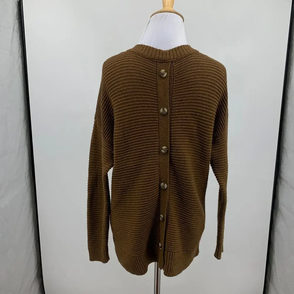 Madewell Sweater Womens S Small Brown Plus Greensboro Button Back Textured Tunic